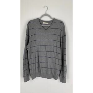 Old Navy Men's V-Neck Sweater Long Sleeve Cotton Striped Gray Size Large